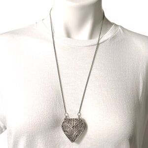 Vintage Silver Filigree Heart Cage Pendant Necklace